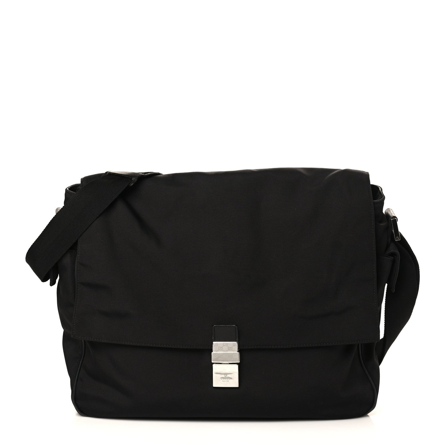 Nylon Flap Messenger Bag Black