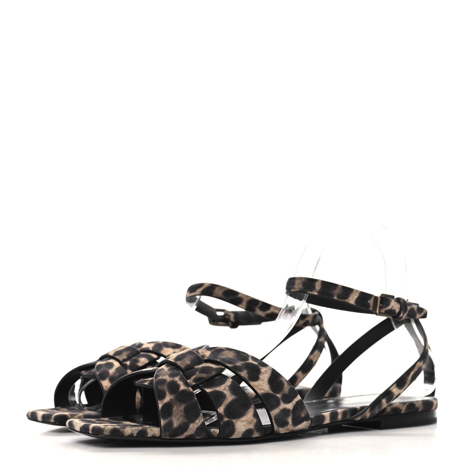 Saint Laurent Suede Leopard Print Tribute 05 Ankle Strap Sandals  40 Russian Beige 4 of 10