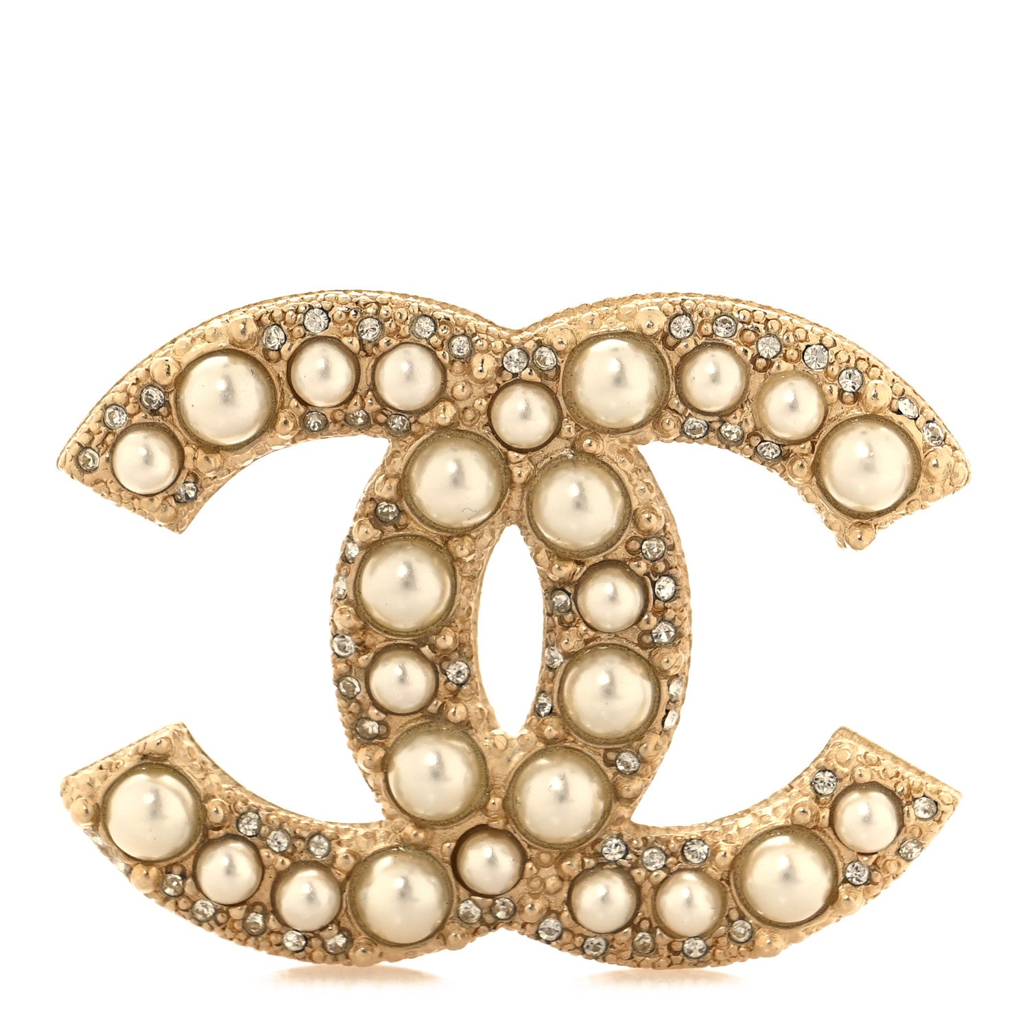 Chanel Metal Crystal Graduated Pearl CC Brooch Gold 1 of 4