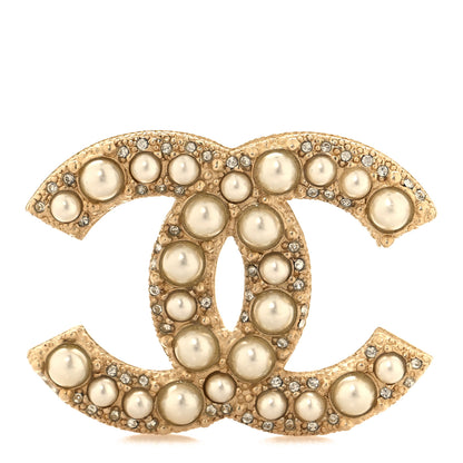 Chanel Metal Crystal Graduated Pearl CC Brooch Gold 1 of 4