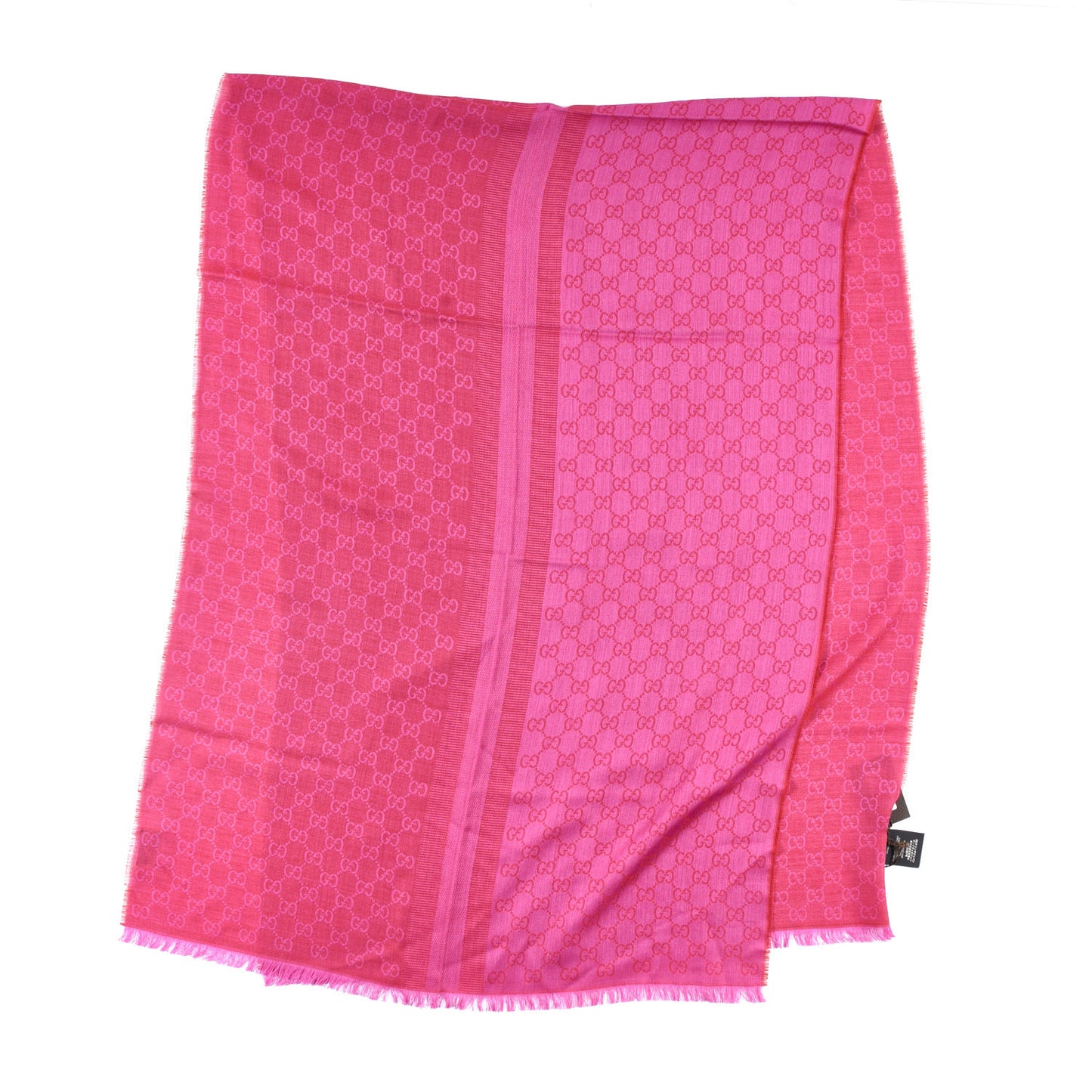 Wool Silk GG Monogram GGWeblong Fringe Scarf Shawl Red Pink