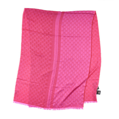 Gucci Wool Silk GG Monogram GGWeblong Fringe Scarf Shawl Red Pink 2 of 4