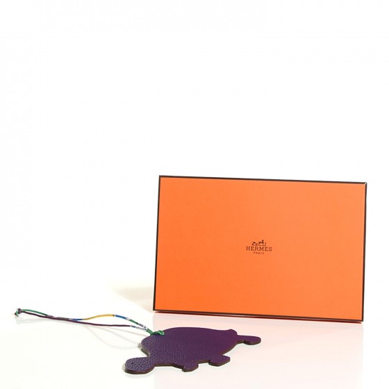 Hermes Togo Epsom Petit H Turtle Bag Charm GM Iris Malachite 5 of 5