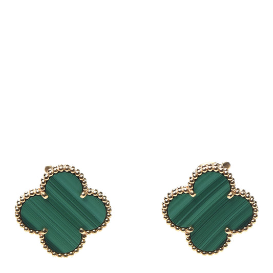 18K Yellow Gold Malachite Magic Alhambra Earrings