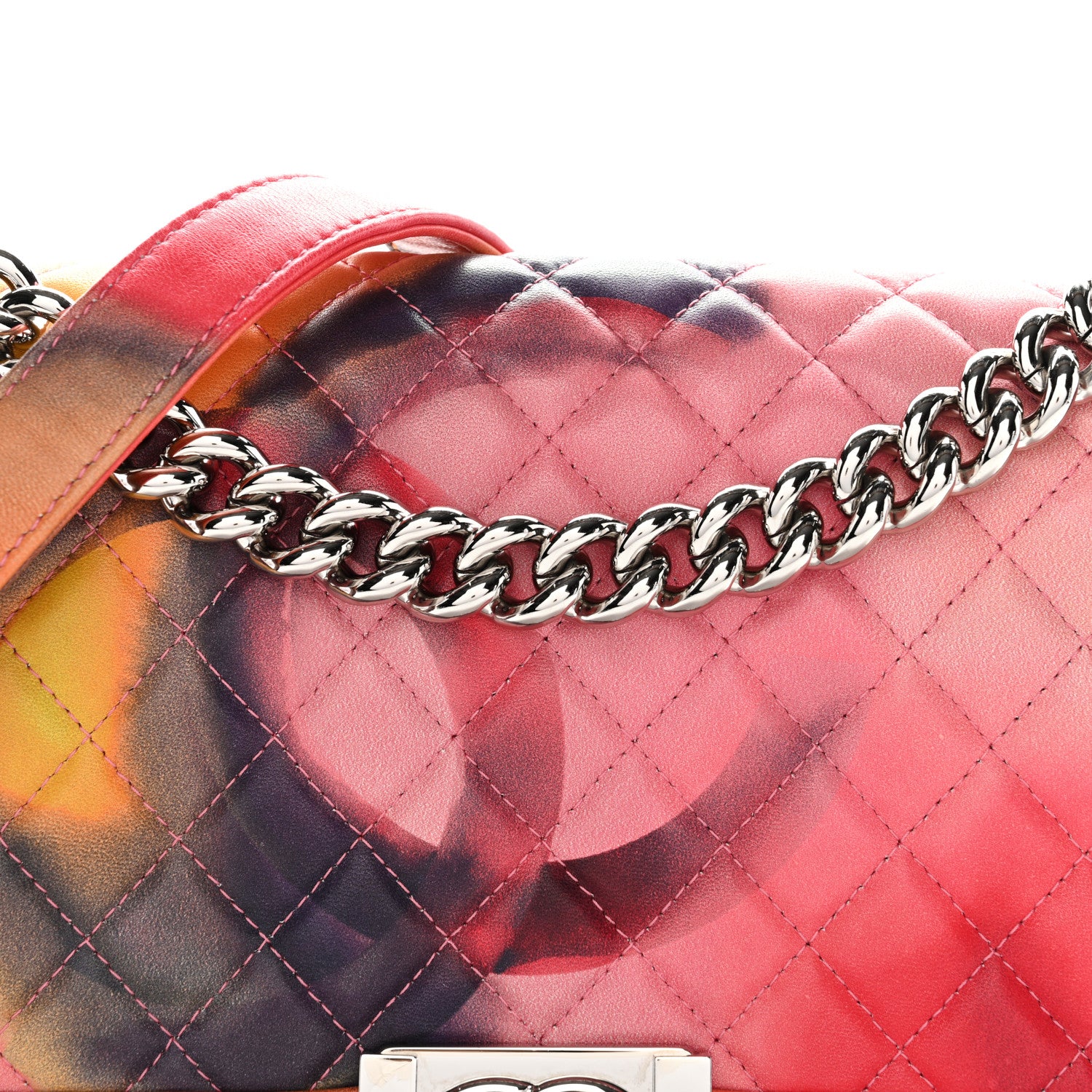 Chanel Printed Lambskin Quilted Medium Flower Power Boy Flap 8 of 11