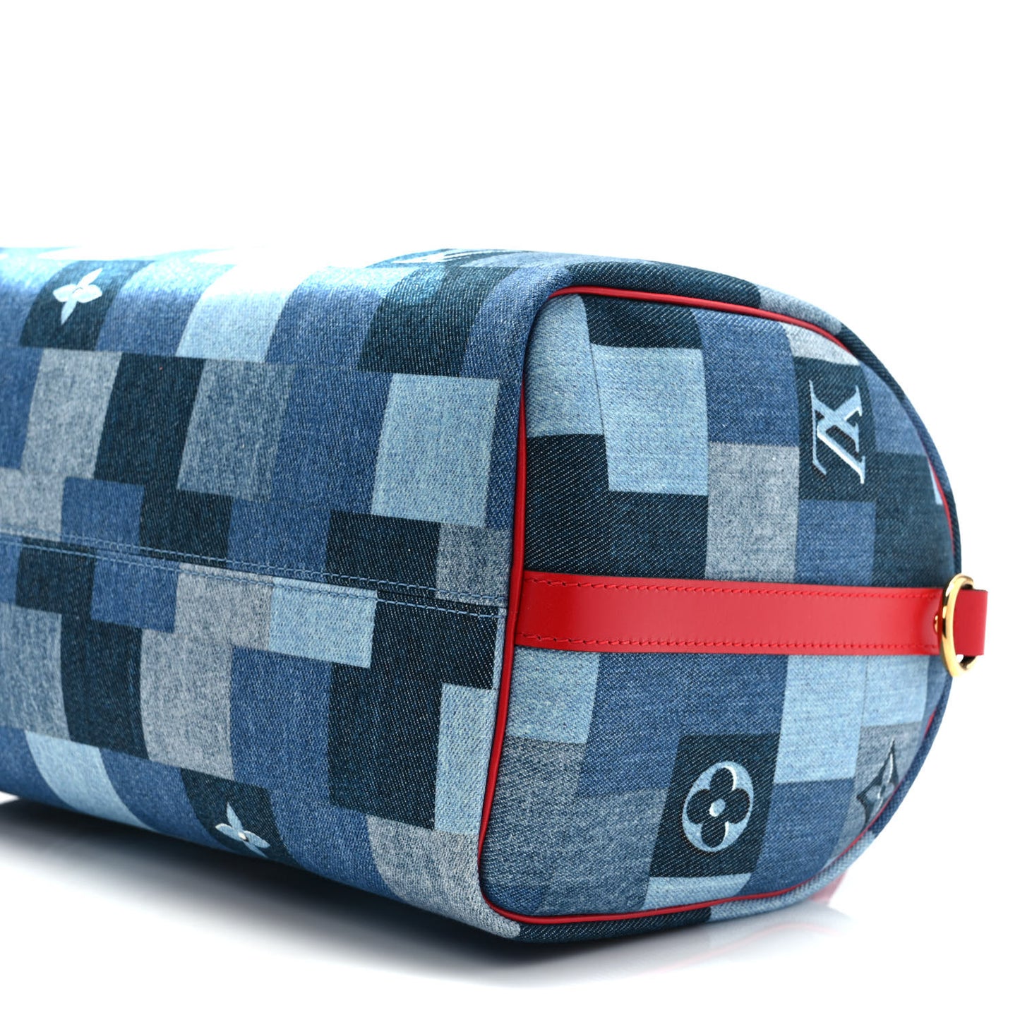 Denim Damier Monogram Patchwork Speedy Bandouliere 30 Blue Rouge