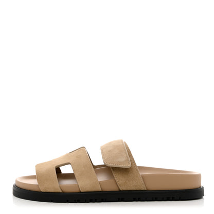 Hermes Suede Goatskin Womens Chypre Sandals 36.5 Beige Argile 1 of 9