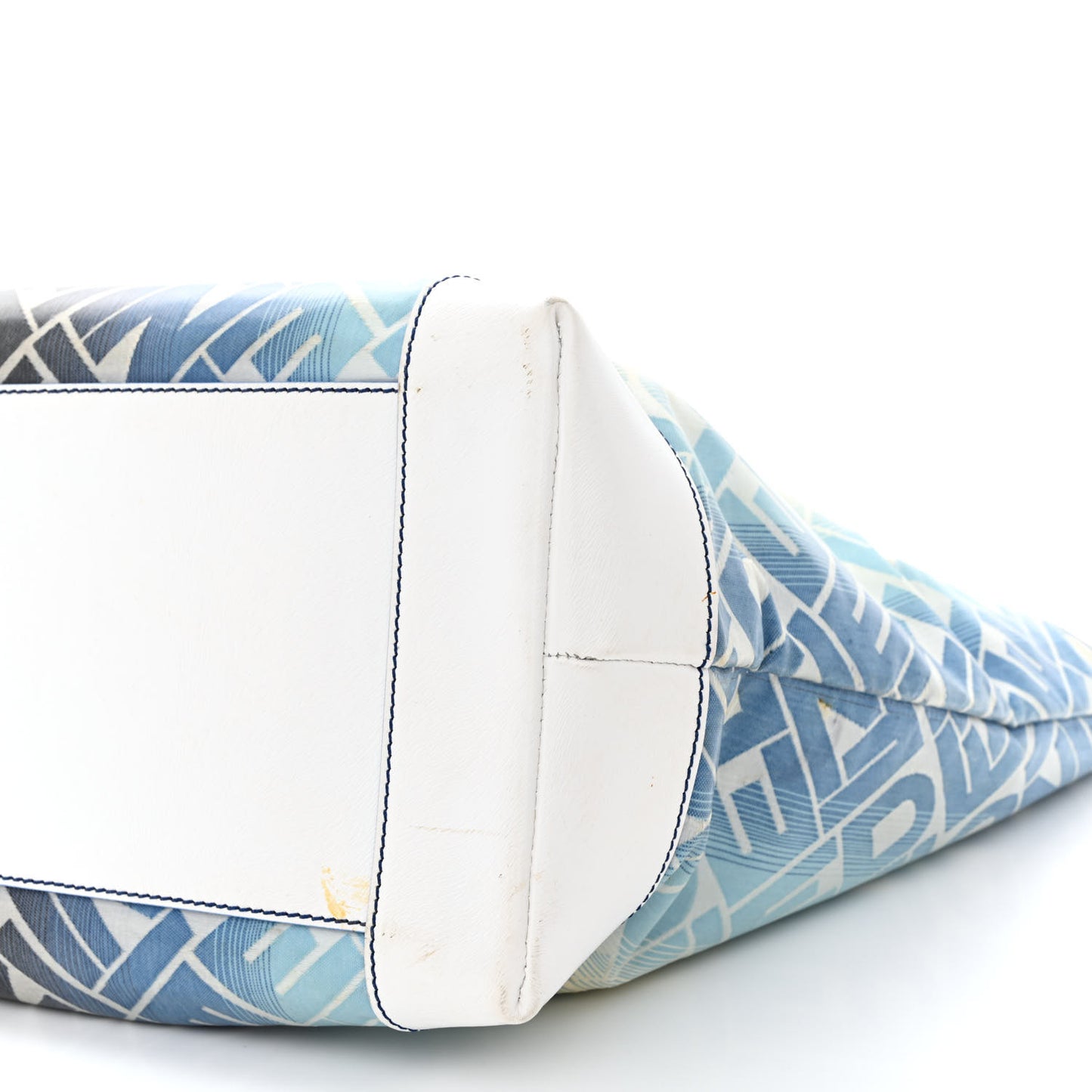 Calfskin Canvas Basket Sea Medium Tote White Blue