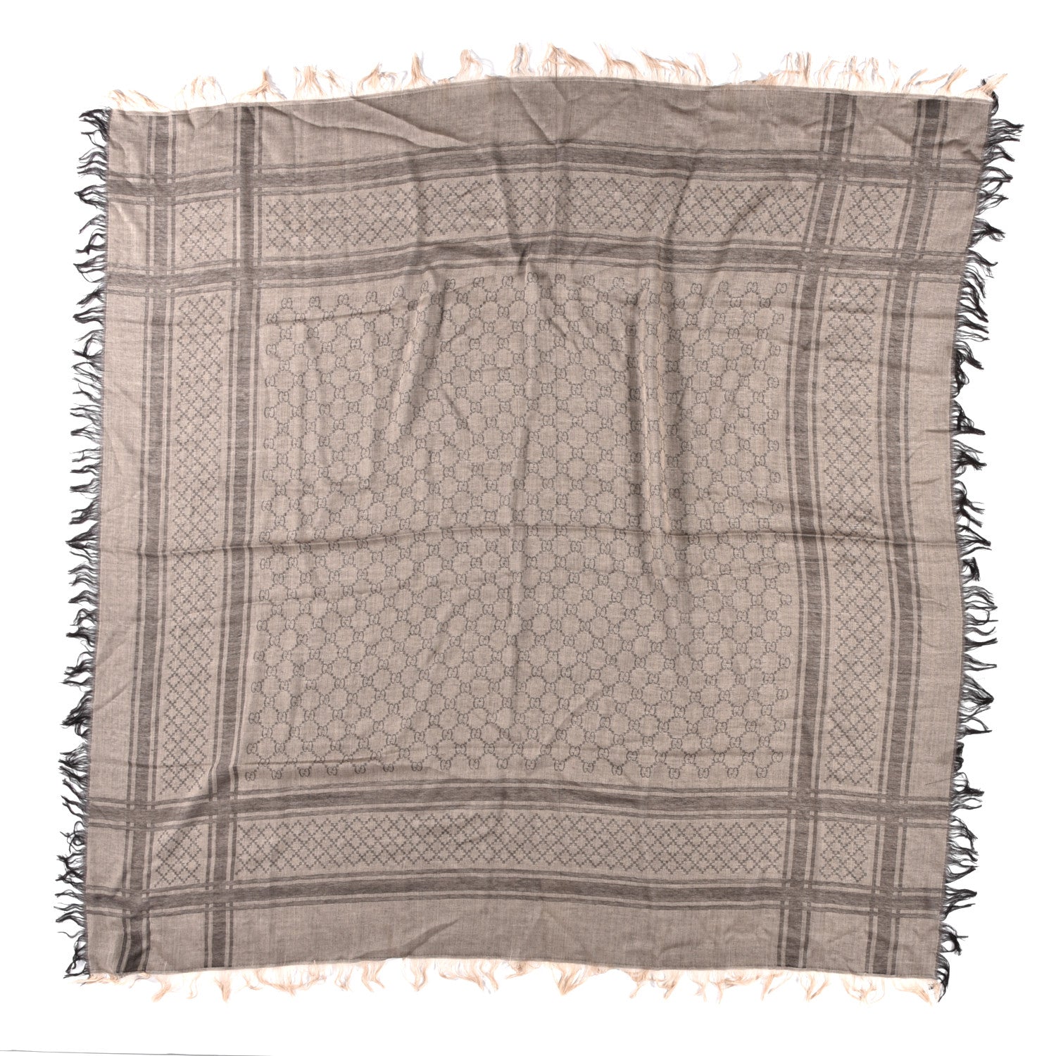 Gucci Wool Silk GG Monogram Diamante Cavendish Square Shawl Grey 1 of 3