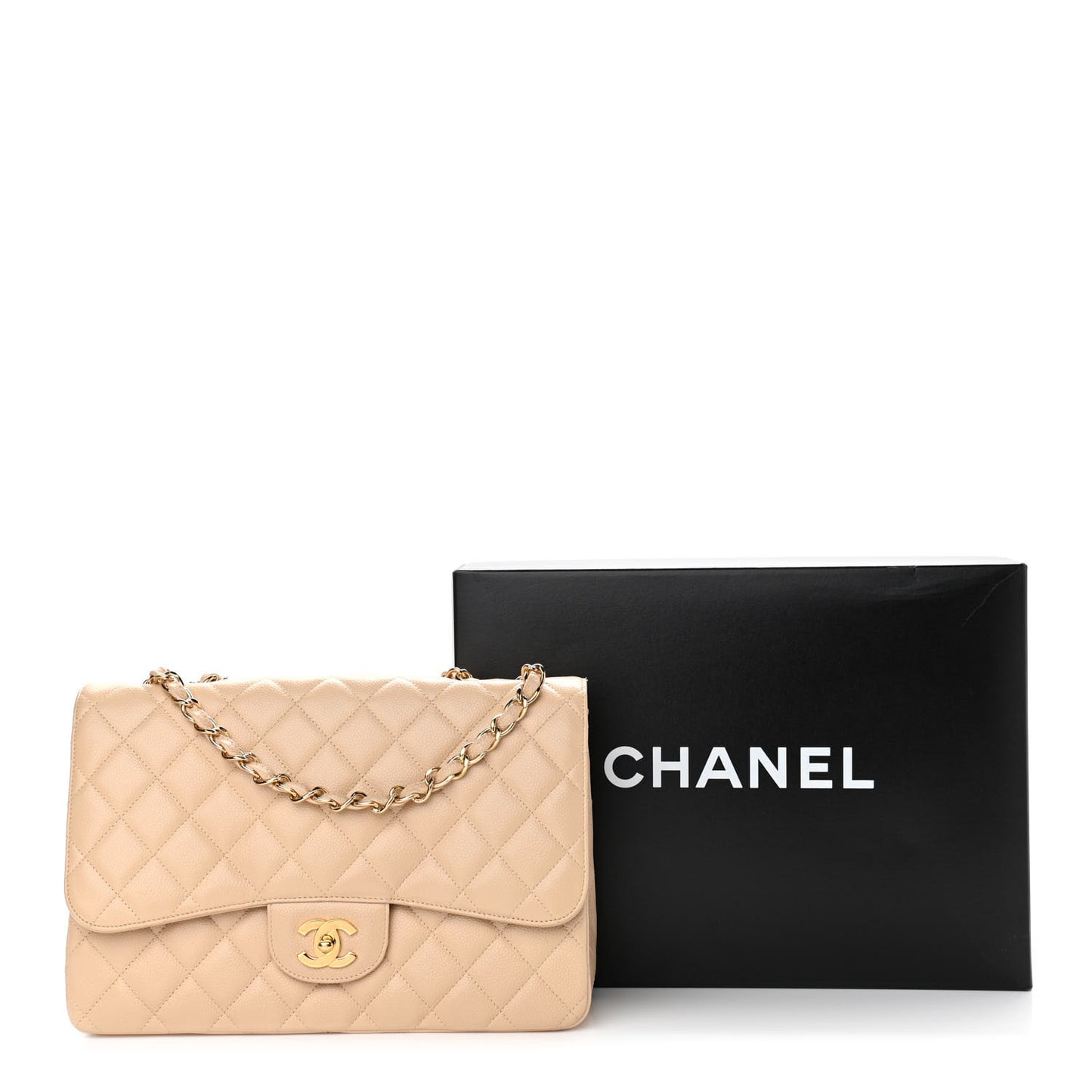 Caviar Quilted Jumbo Single Flap Beige
