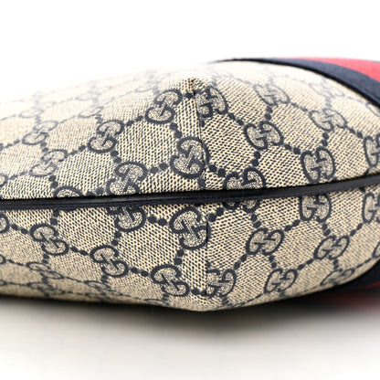 Gucci GG Supreme Monogram Textured Dollar Calfskin Web Small Ophidia Half Moon Hobo Beige Blue 9 of 10