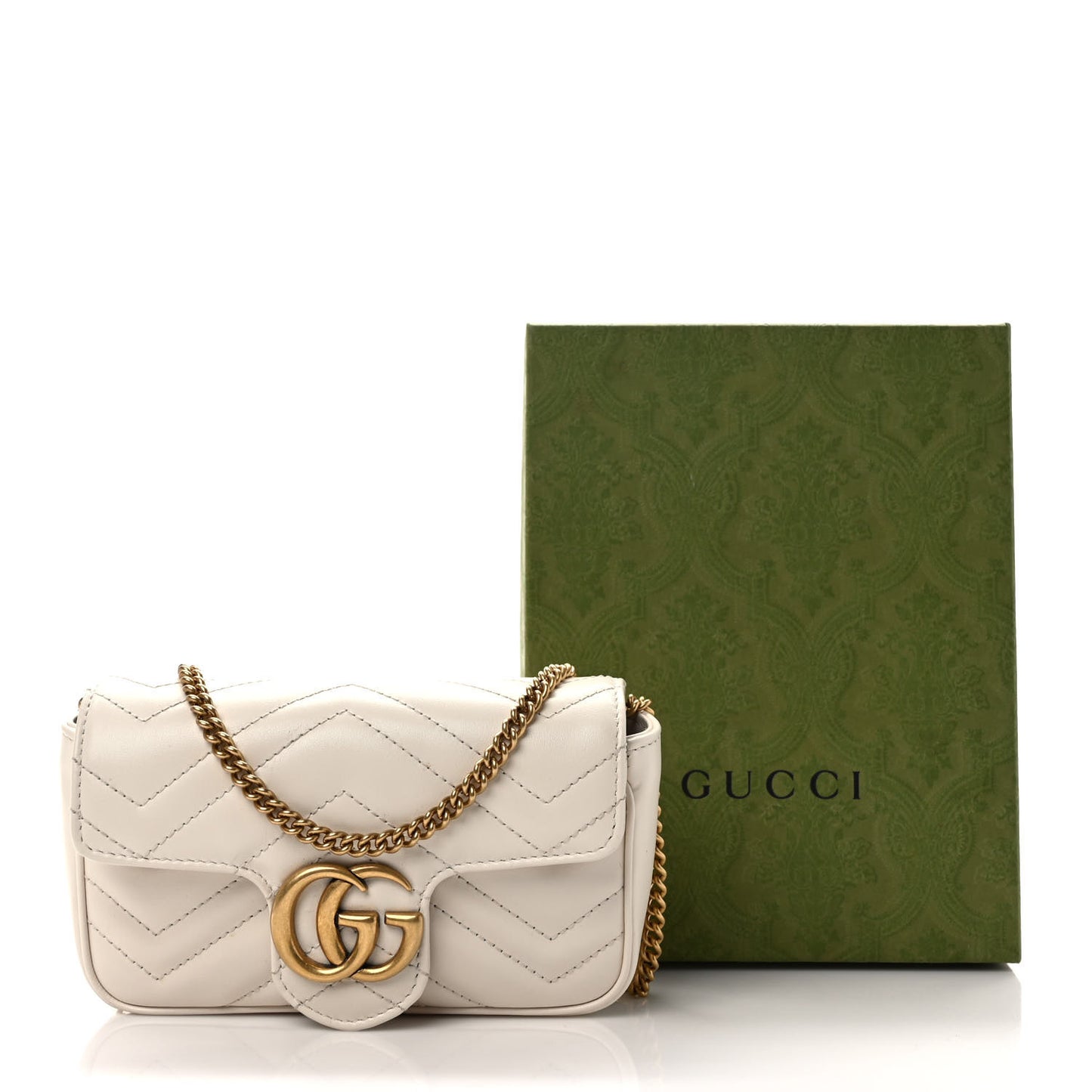 Calfskin Matelasse Super Mini GG Marmont Shoulder Bag White
