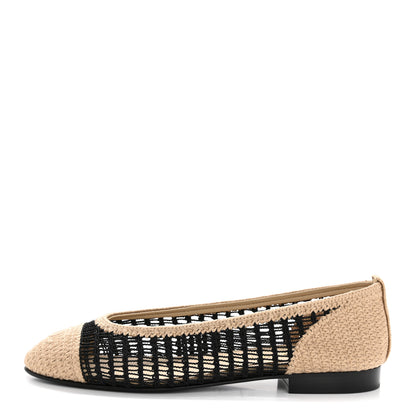 Chanel Raffia Cap Toe Ballerina Flats 38 Black Beige 1 of 10