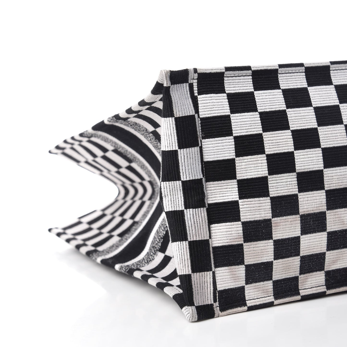 Canvas Embroidered Checkered Book Tote Black White