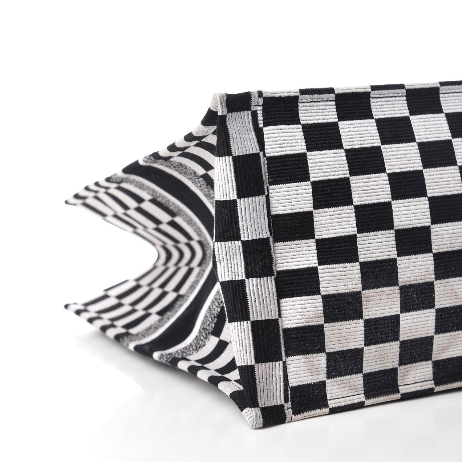 Christian Dior Canvas Embroidered Checkered Book Tote Black White 5 of 11