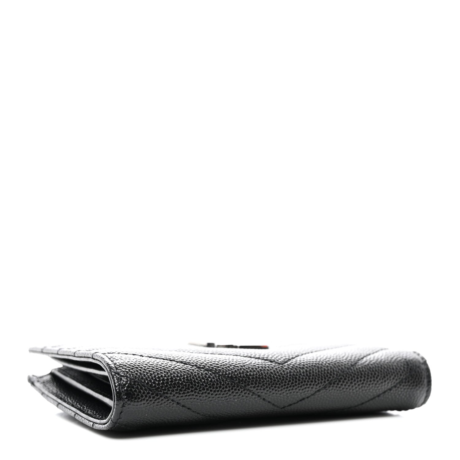 Saint Laurent Grain De Poudre Matelasse Chevron Monogram Zipped Card Case Black 4 of 7