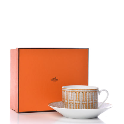 Hermes Porcelain Mosaique Au 24 Gold Breakfast Cup and Saucer 12 of 12