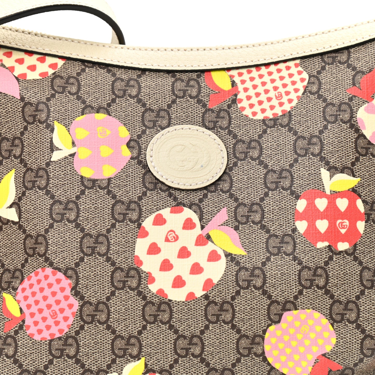 GG Supreme Monogram Les Pommes Small Ophidia Half Moon Hobo Beige Multicolor Mystic White