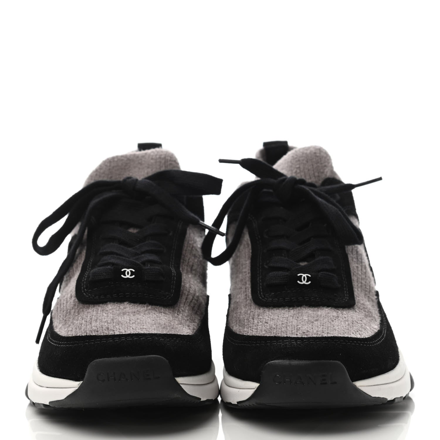 Chanel Fabric Suede Calfskin CC Sneakers 39.5 Grey Black 2 of 4