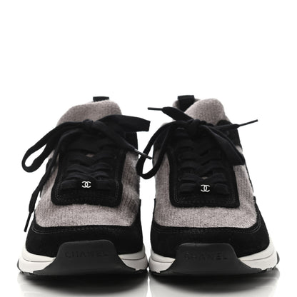 Chanel Fabric Suede Calfskin CC Sneakers 39.5 Grey Black 2 of 4