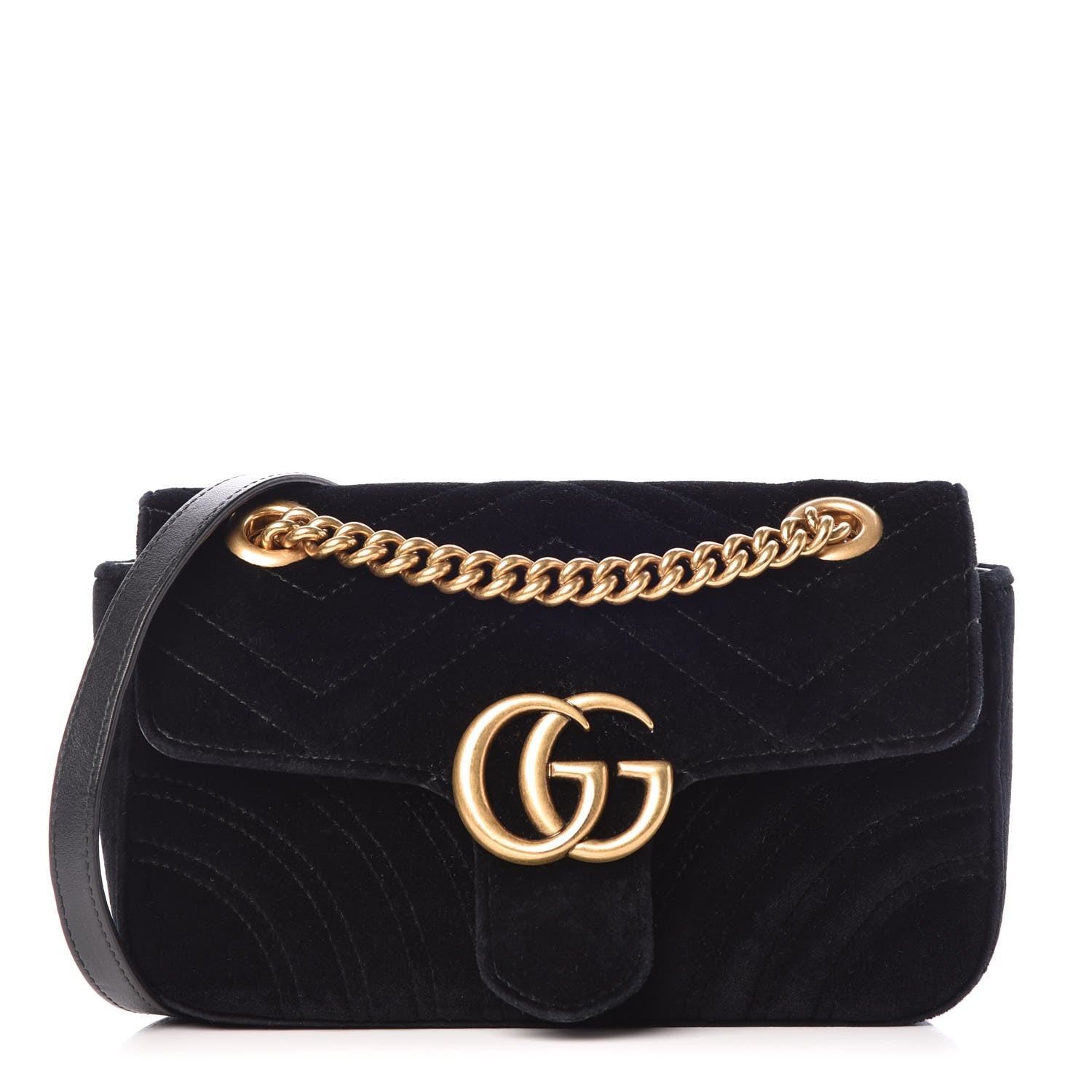 Gucci Velvet Matelasse Mini GG Marmont Shoulder Bag Black 1 of 7