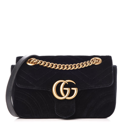 Gucci Velvet Matelasse Mini GG Marmont Shoulder Bag Black 1 of 7