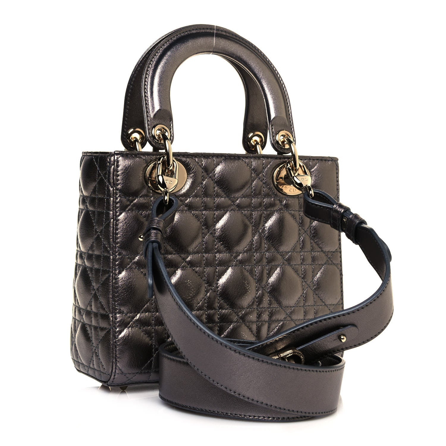 Christian Dior Metallic Grained Calfskin Cannage My ABCDior Lady Dior Gunmetal 2 of 12