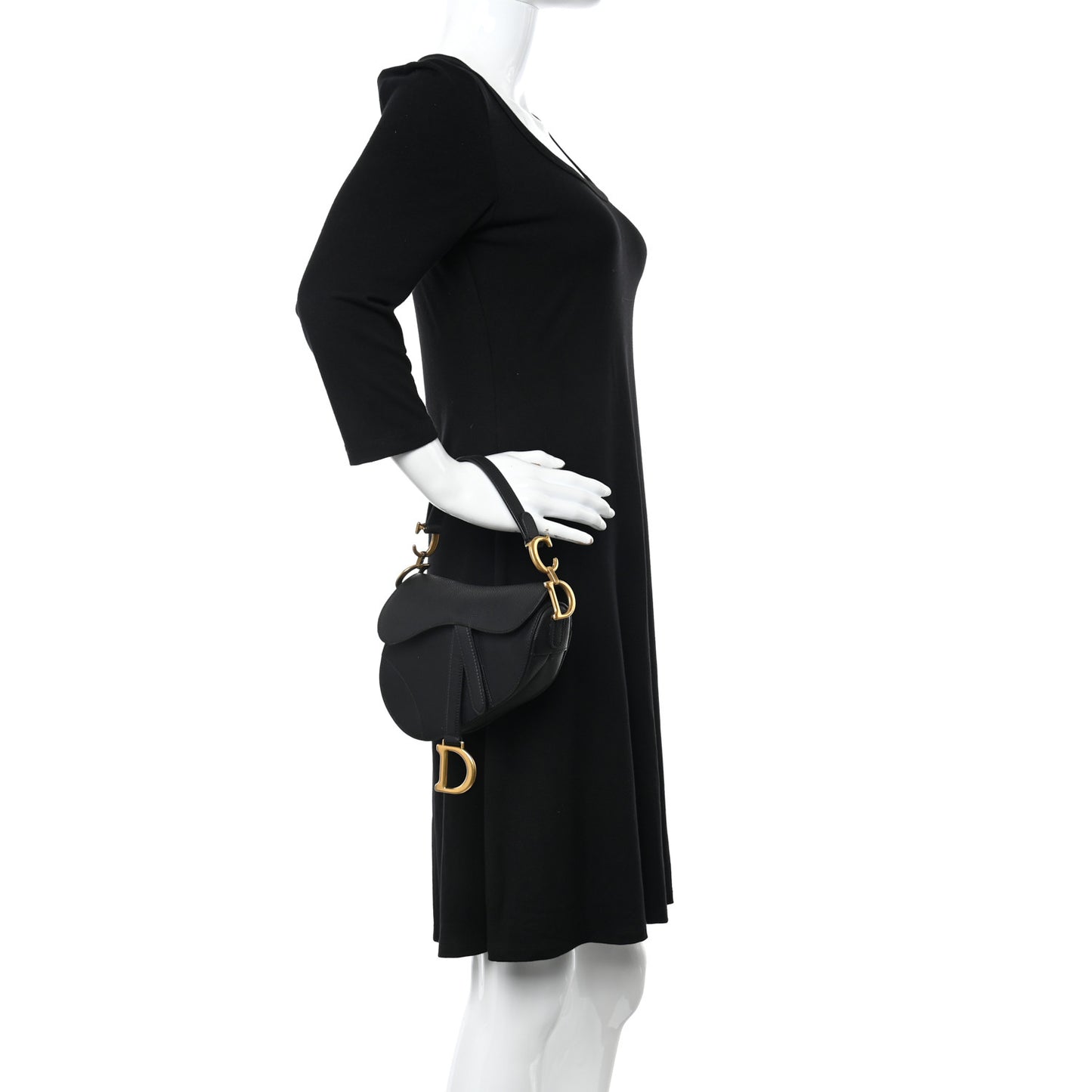 Grained Calfskin Mini Saddle Bag With Strap Black