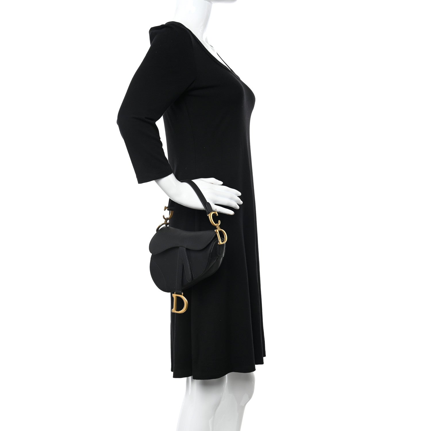 Christian Dior Grained Calfskin Mini Saddle Bag With Strap Black 2 of 10