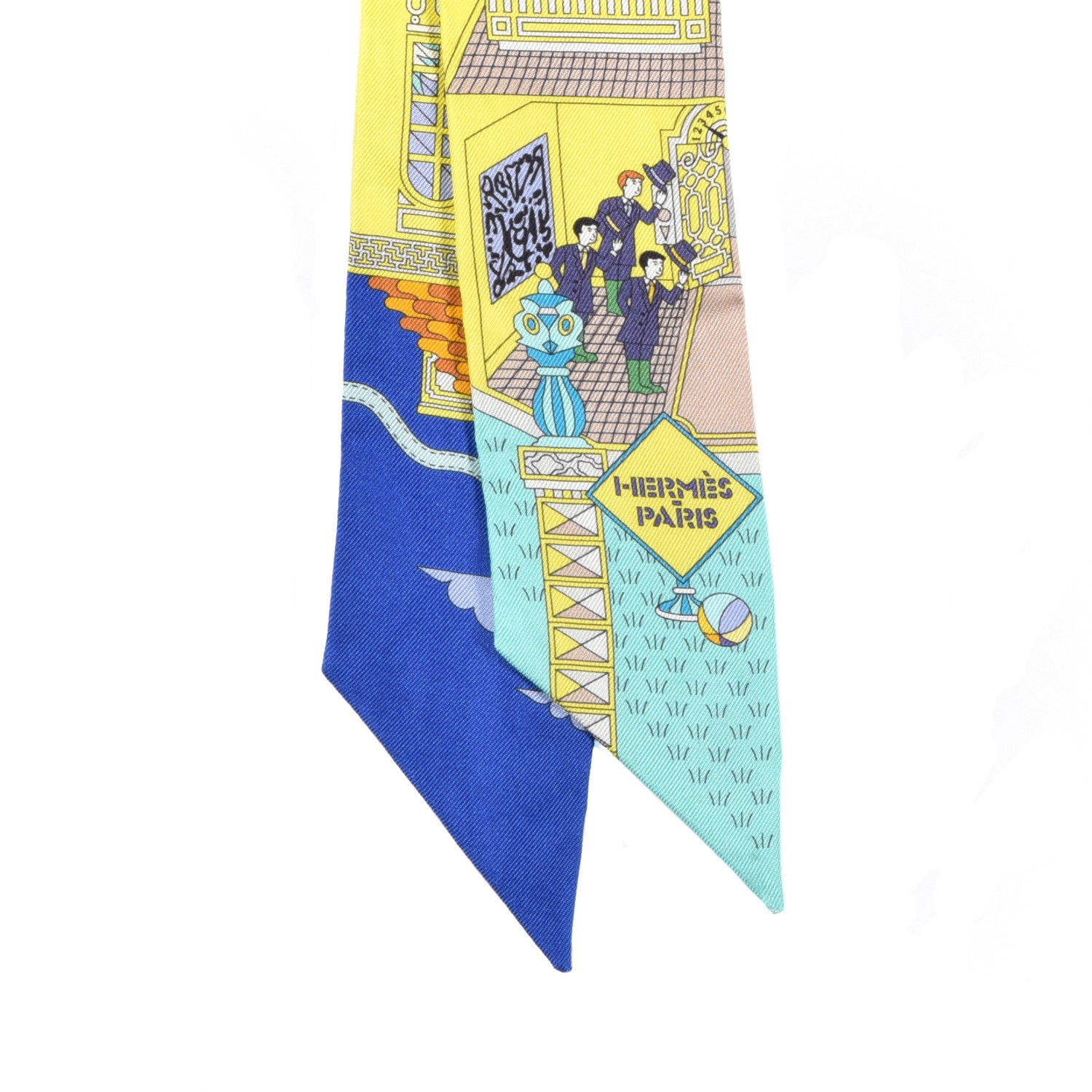 Hermes Silk La Maison des Carres Twilly Jaune Vif Bleu Roy Turquoise 2 of 5