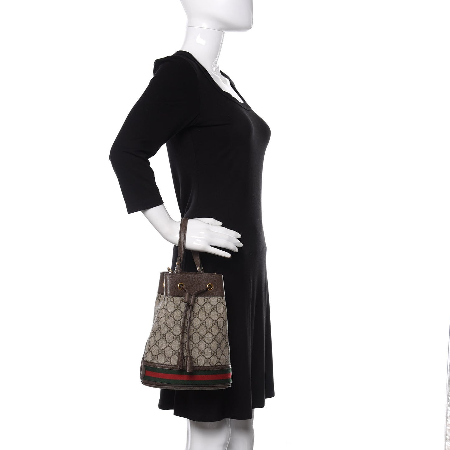 GG Supreme Monogram Web Small Ophidia Bucket Bag Brown