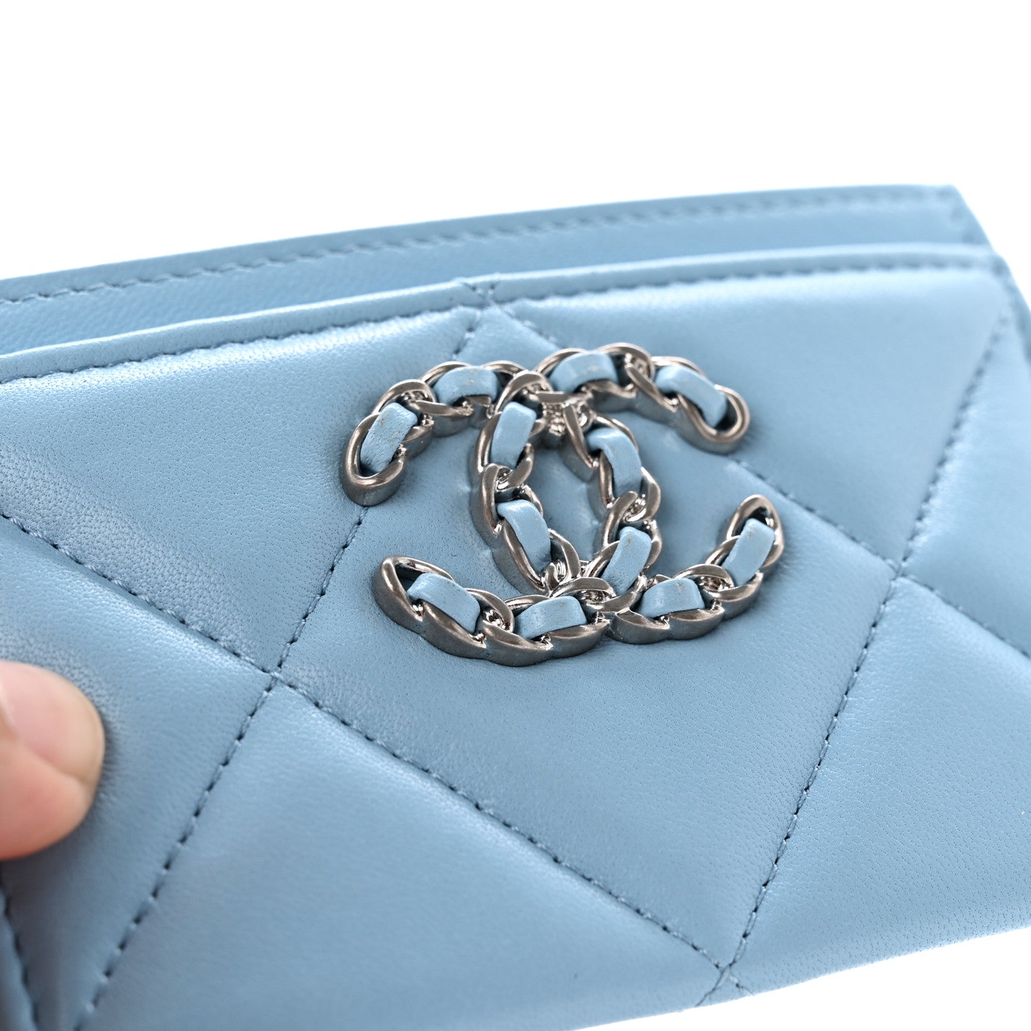 Chanel Lambskin Quilted Chanel 19 Card Holder Light Blue 10 of 11