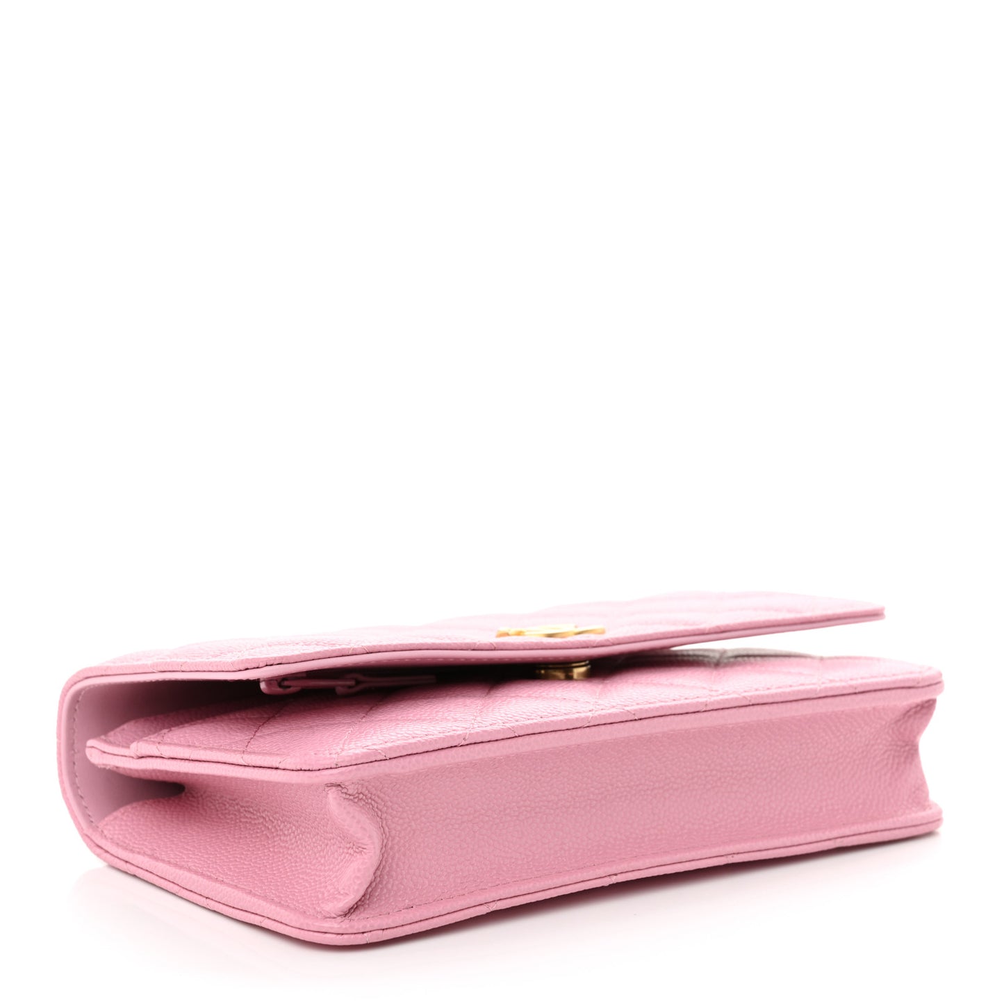 Shiny Caviar Quilted Pick Me Up Wallet On Chain WOC Pink