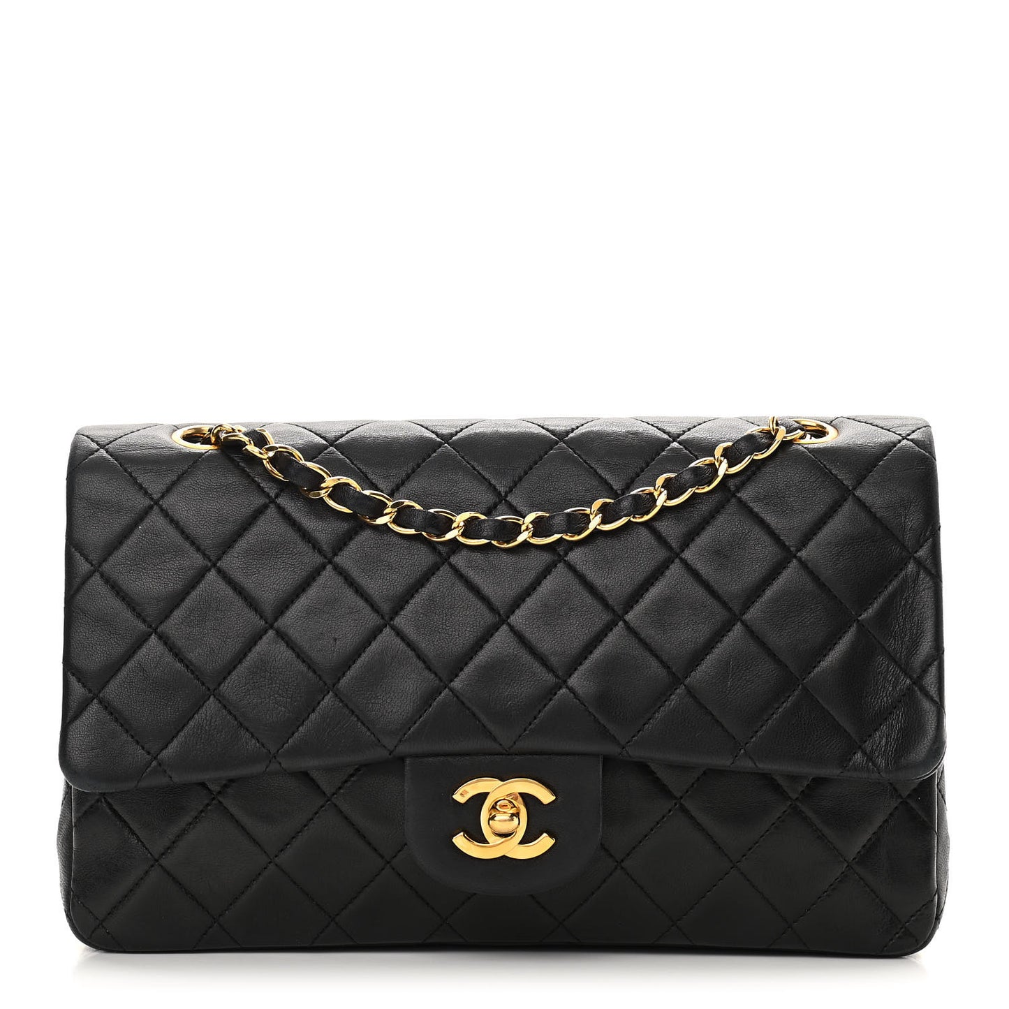 Lambskin Quilted Medium Double Flap Black
