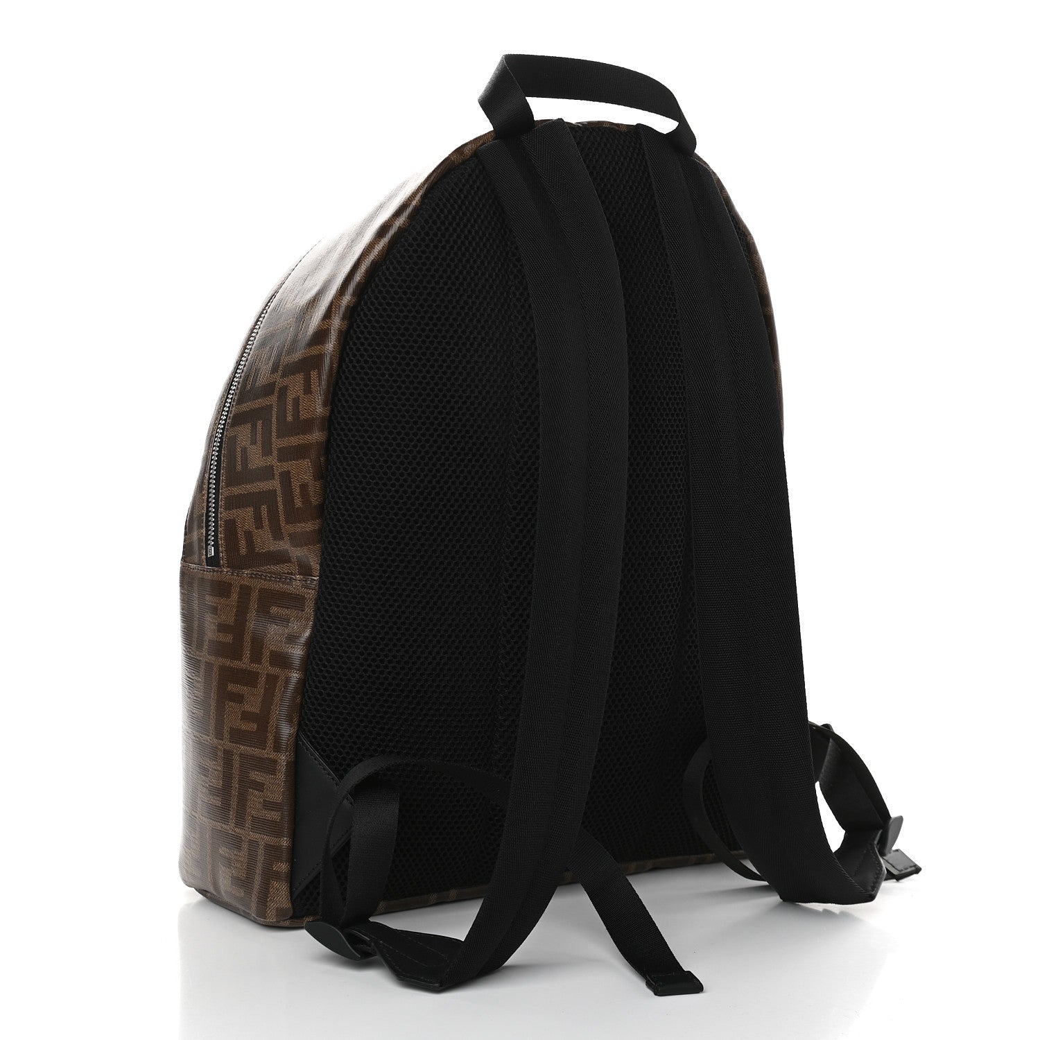 Fendi Glazed Fabric Vitello Century FF 1974 Stamp Patch Pouch Pocket Backpack Mogano Panna Black 3 of 9