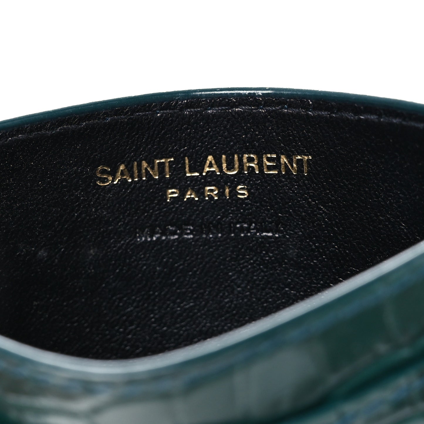 Calfskin Crocodile Embossed Monogram Credit Card Case Foliage Green