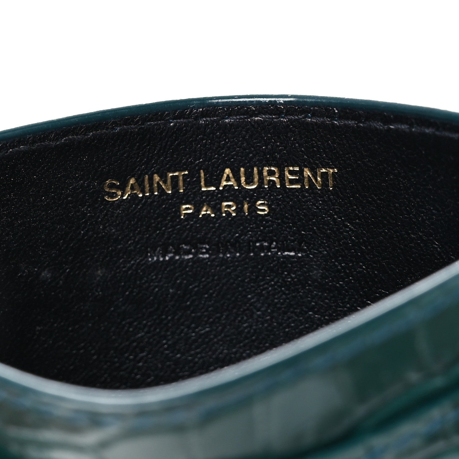 Saint Laurent Calfskin Crocodile Embossed Monogram Credit Card Case Foliage Green 6 of 10