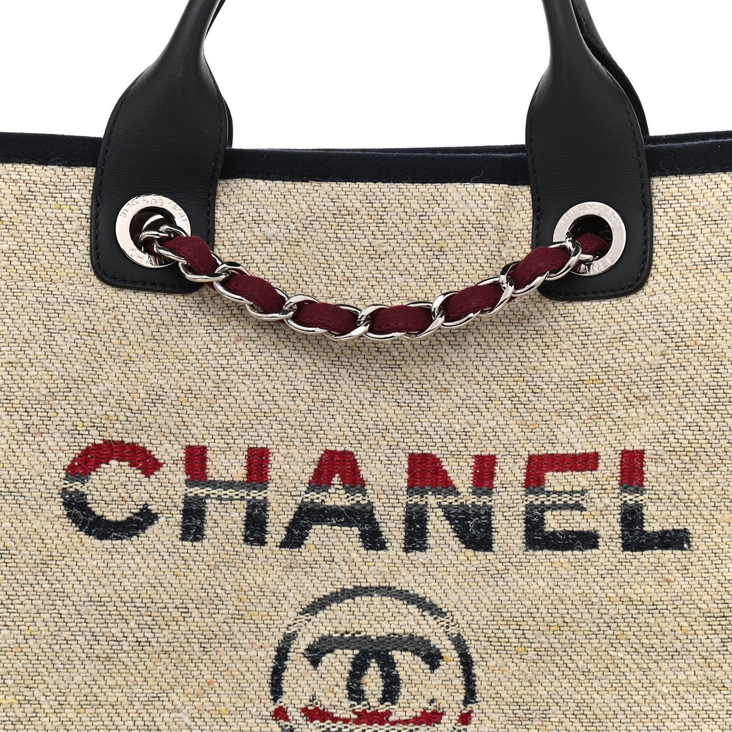 Striped Canvas Medium Deauville Tote Beige
