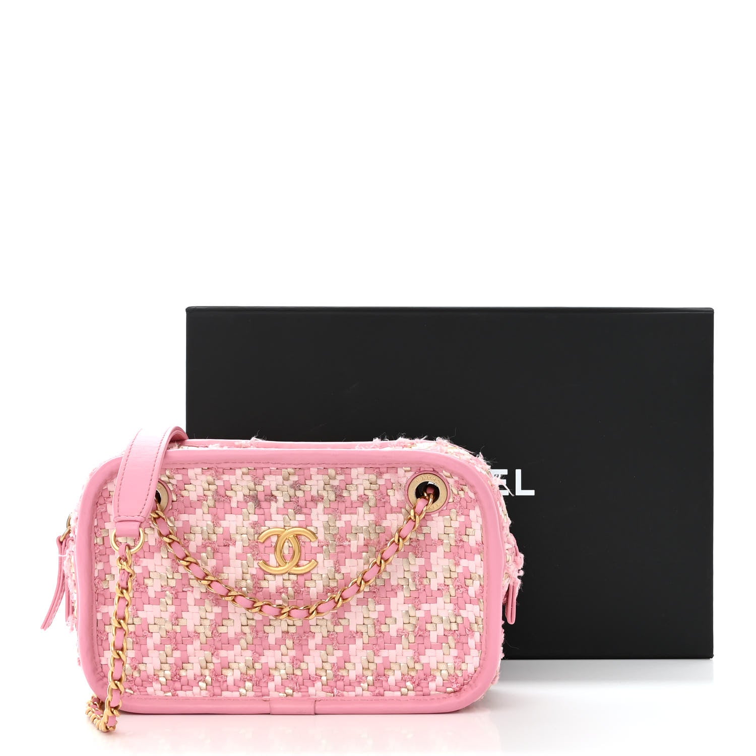 Chanel Metallic Lambskin Viscose Woven Camera Case Rose Beige 11 of 11