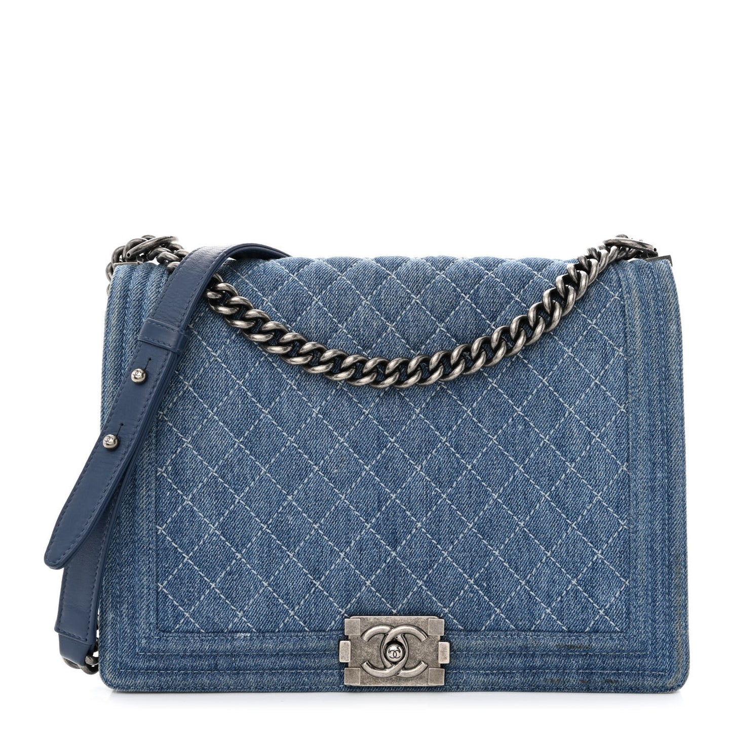 Denim Quilted Large Boy Flap Blue