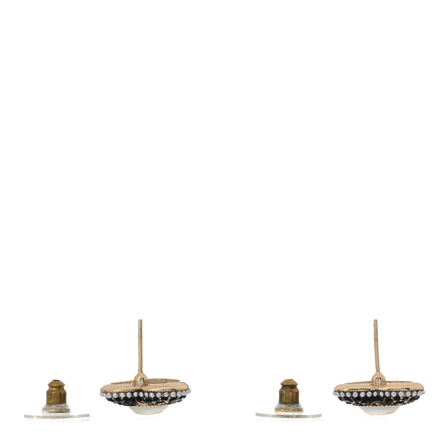 Chanel Pearl Crystal CC Heart Earrings Gold Black 2 of 3