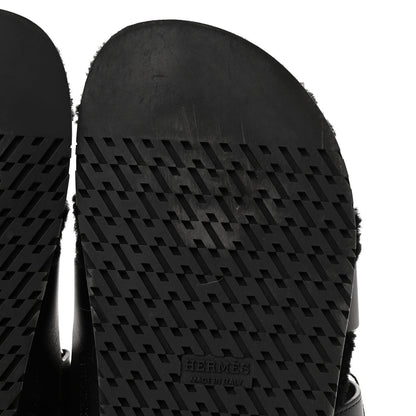 Hermes Calfskin Woolskin Womens Chypre Sandals 40 Black 9 of 11