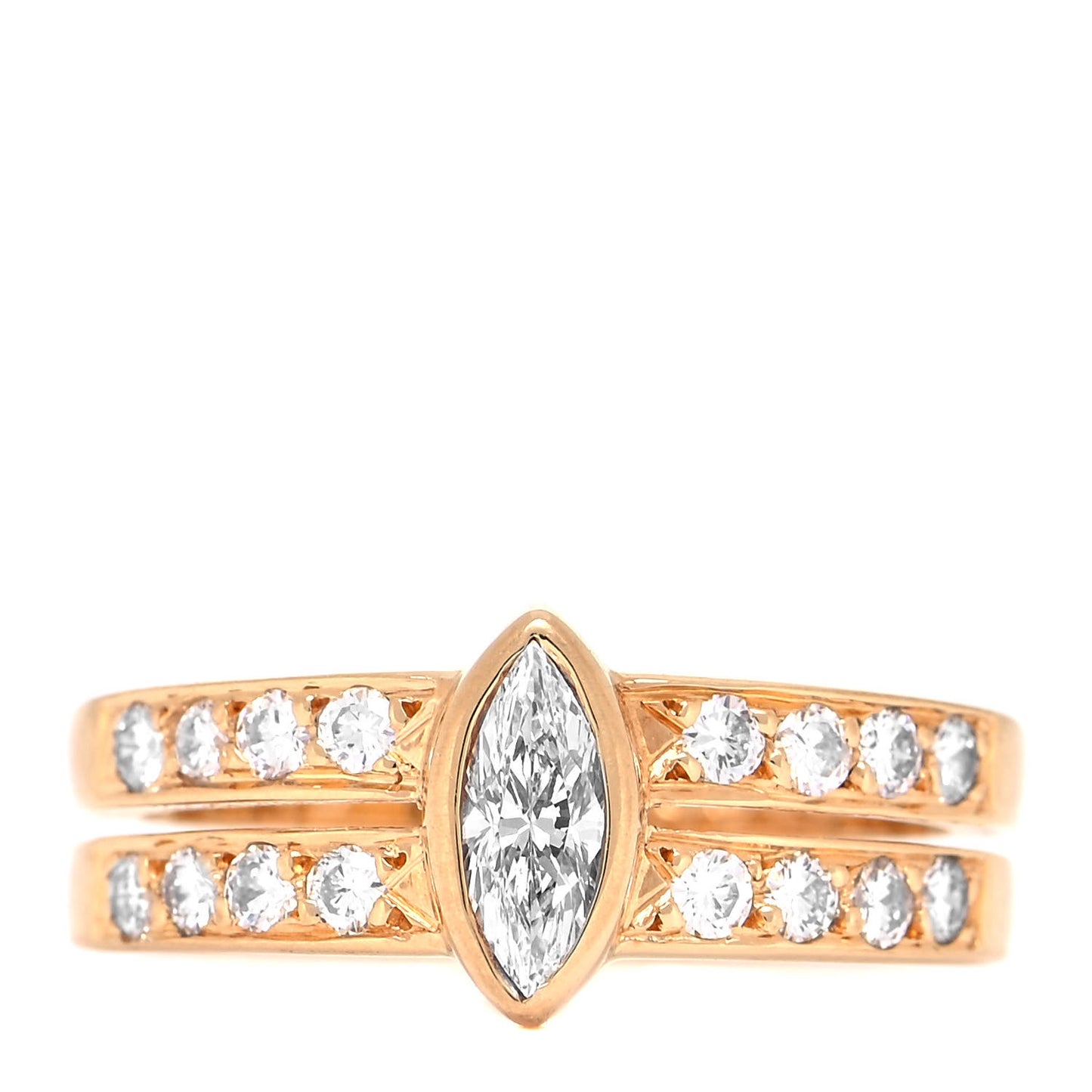 18K Yellow Gold Diamond .30ct Marquise Double Band Engagement Ring 52 6