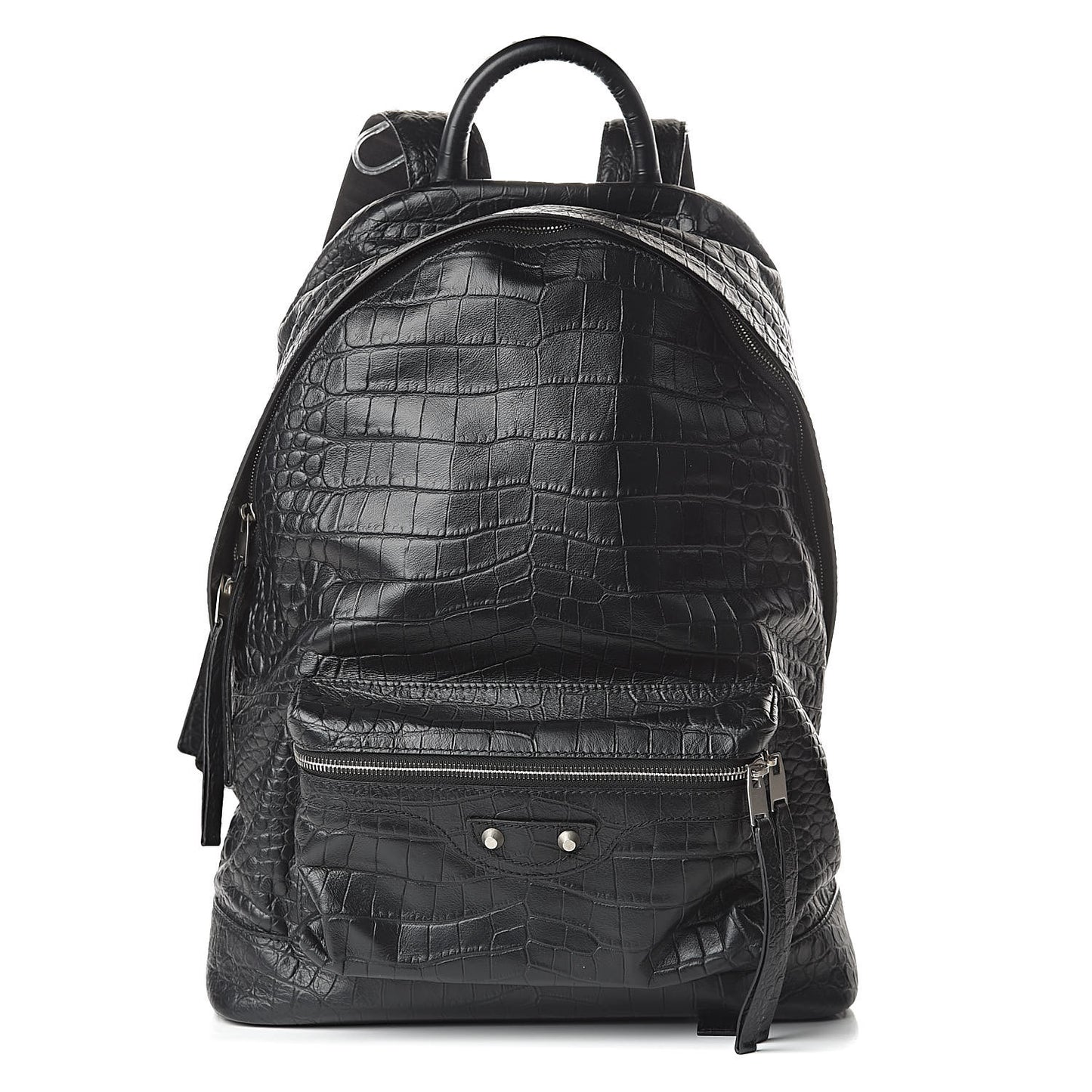 Calfskin Crocodile Classic Hardware Embossed Backpack Black