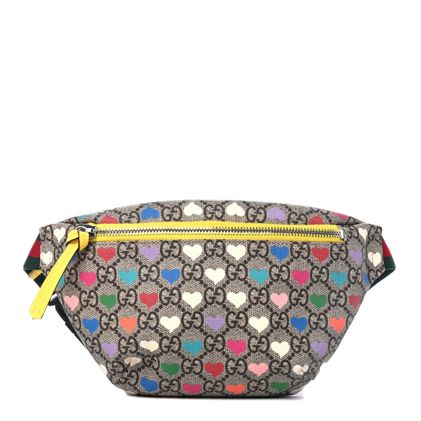 Soft GG Supreme Monogram Hearts Web Childrens Belt Bag Beige Ebony Multicolor Freesia