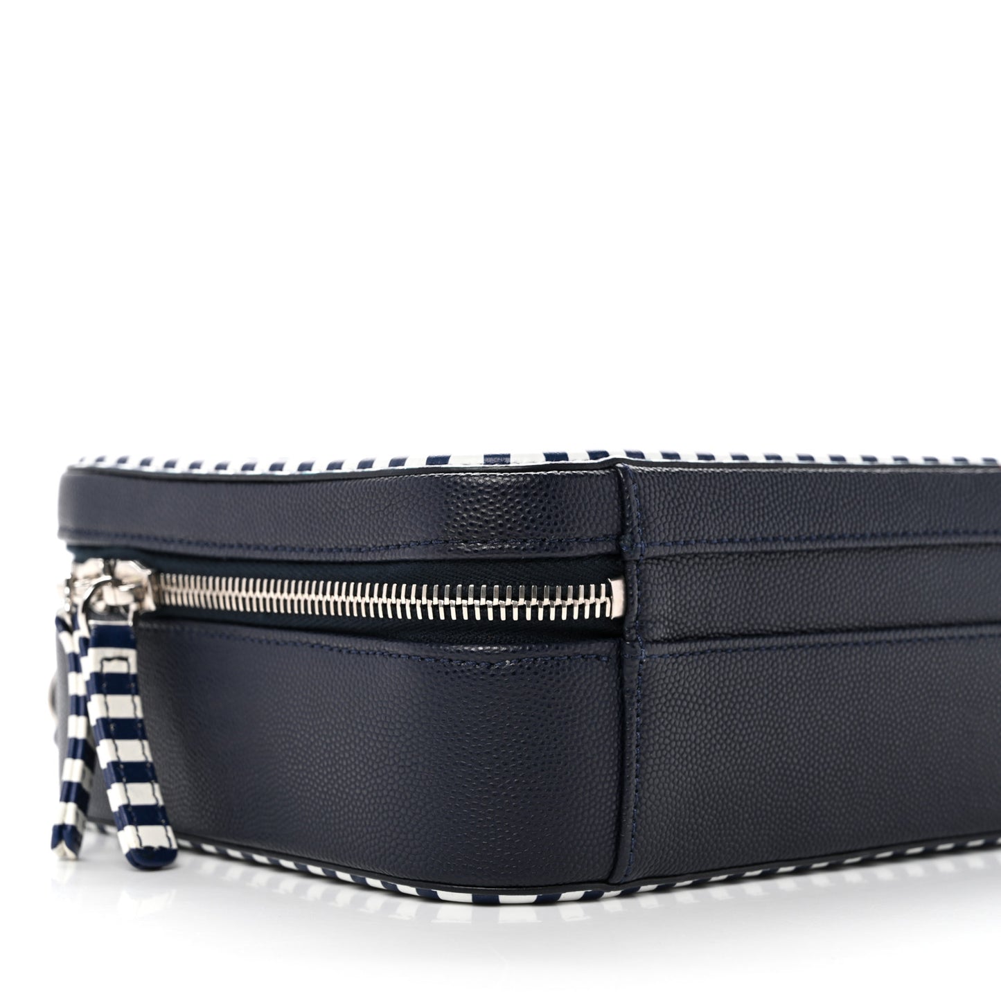 Caviar Quilted Striped Medium CC Filigree Vanity Case Navy White