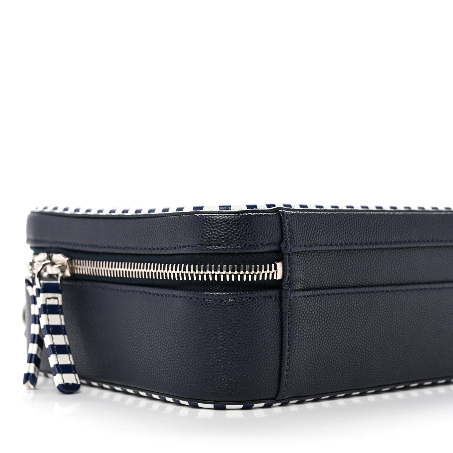 Chanel Caviar Quilted Striped Medium CC Filigree Vanity Case Navy White 9 of 10