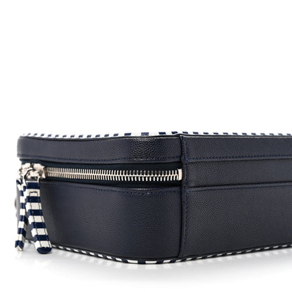 Chanel Caviar Quilted Striped Medium CC Filigree Vanity Case Navy White 9 of 10