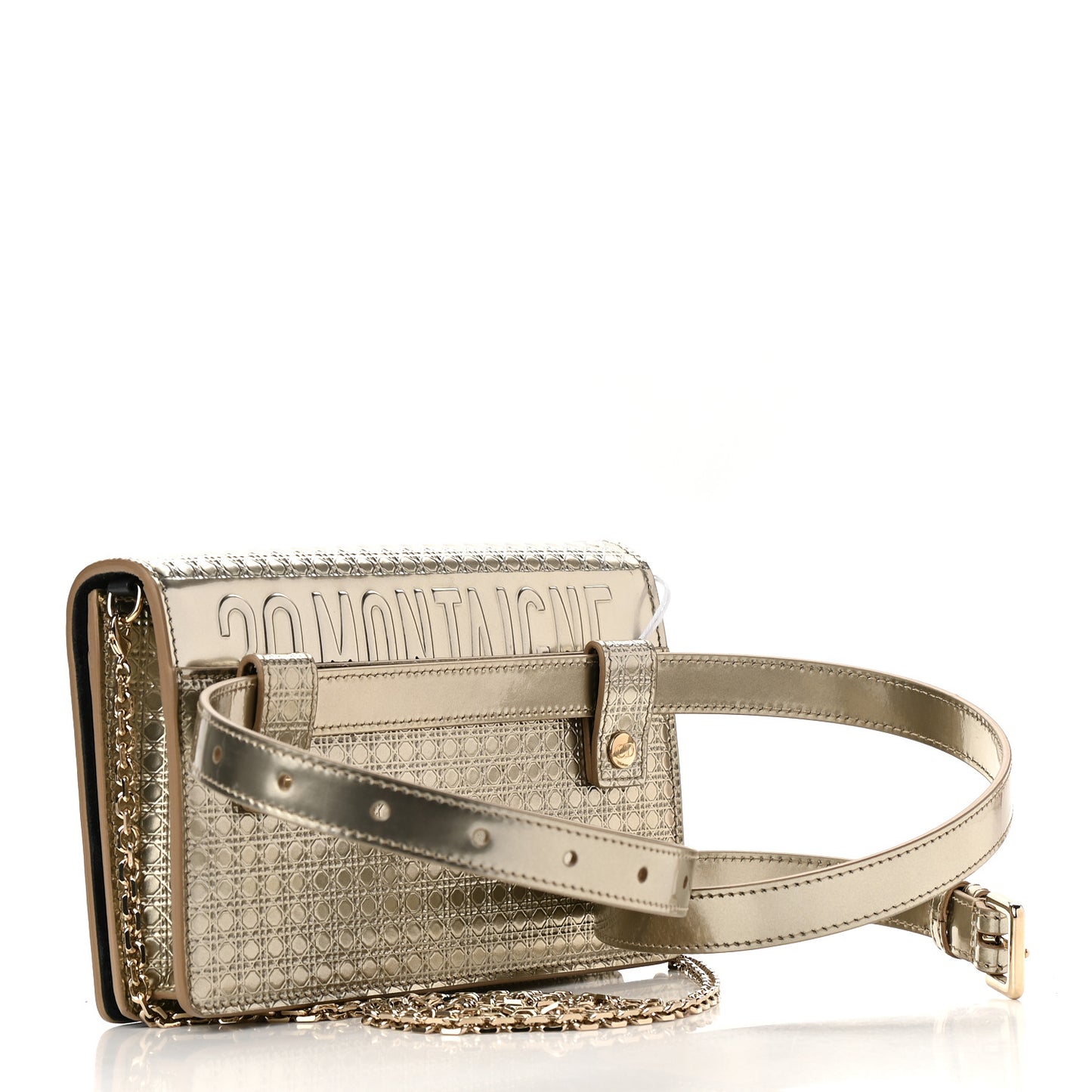 Metallic Patent Micro-Cannage 30 Montaigne 2 in 1 Pouch Gold