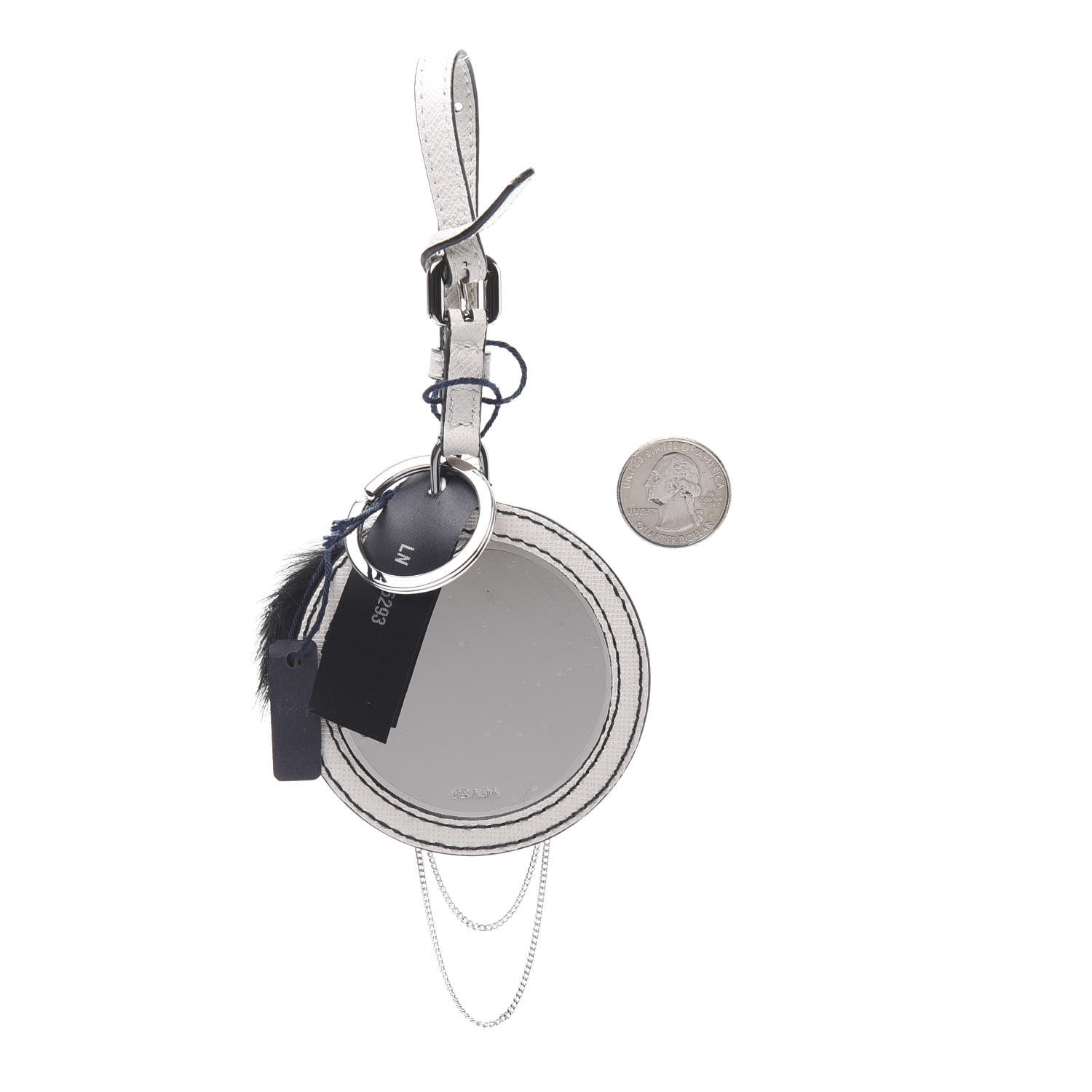Prada Saffiano Rabbit Fur Robot Lady Mirror Keychain Talco 2 of 4